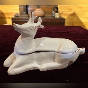 CERAMICHE VIRGINIA Italy White Glazed Terra Cotta REINDEER Lidded - Signed